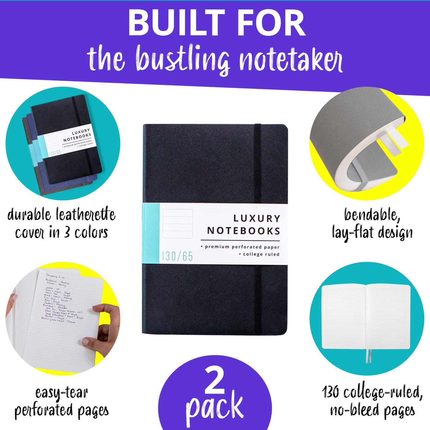 Papercode Lined Journal Notebooks - Luxury Journals for Writing w/ 130 Pages, Soft Cover - Executive Notebooks for Work, Travel, College